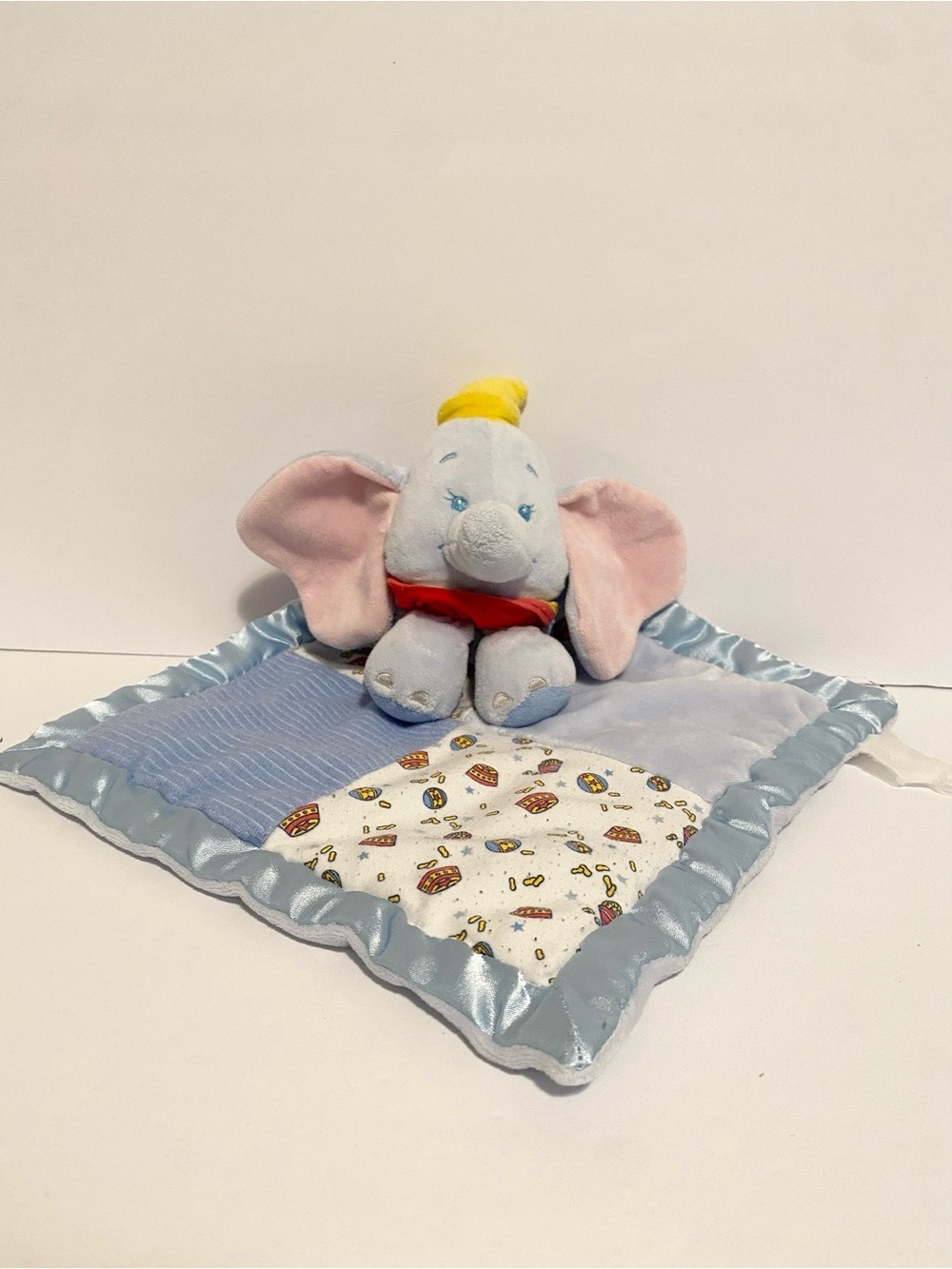 Disney Baby Plush Dumbo Security Blanket Lovey Patchwork Blankie Satin Trim Toy